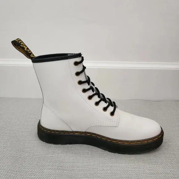 Doc Dr Martens Zavala White Leather Boots Airwair Combat Women 9 Men 8 unisex