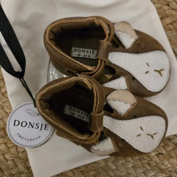 DONSJE Guinea Pig Cognac Classic Leather Baby Shoes 18-24months NWT