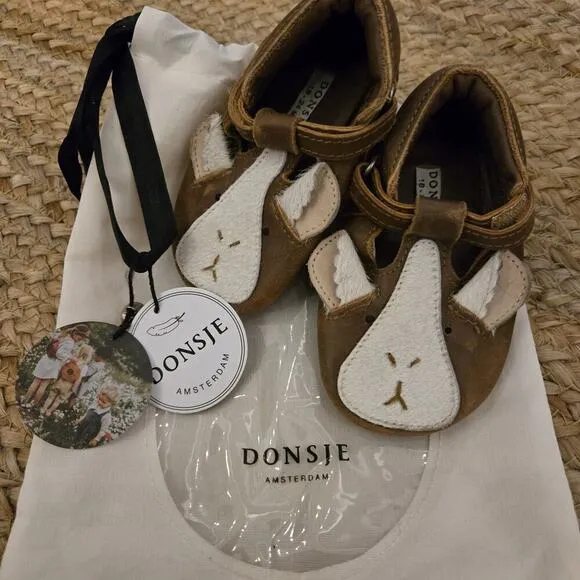 DONSJE Guinea Pig Cognac Classic Leather Baby Shoes 18-24months NWT