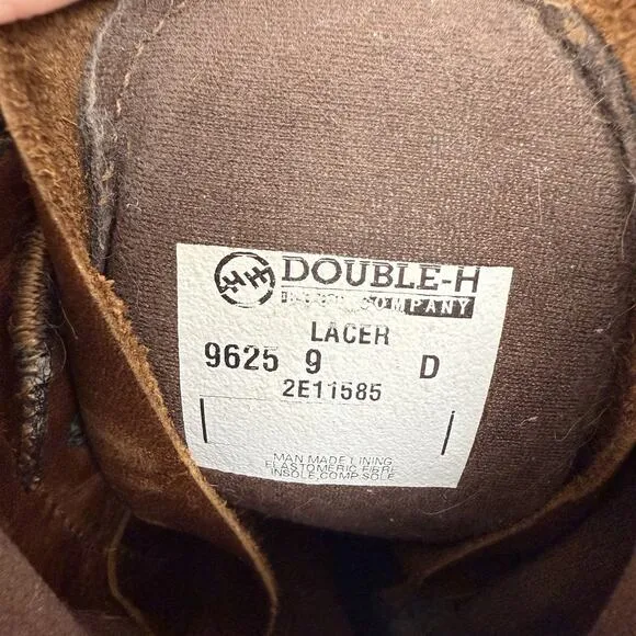 Double H 9625 Men Size 9 D Packer Lacer Logger Work Boots Leather Brown Western