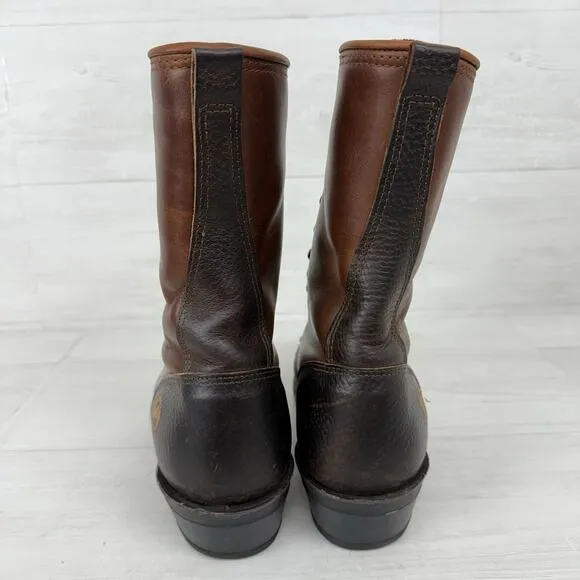Double H 9625 Men Size 9 D Packer Lacer Logger Work Boots Leather Brown Western