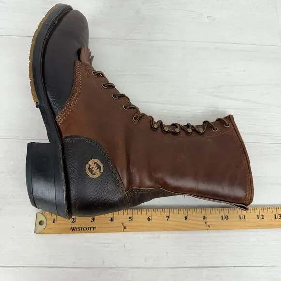 Double H 9625 Men Size 9 D Packer Lacer Logger Work Boots Leather Brown Western