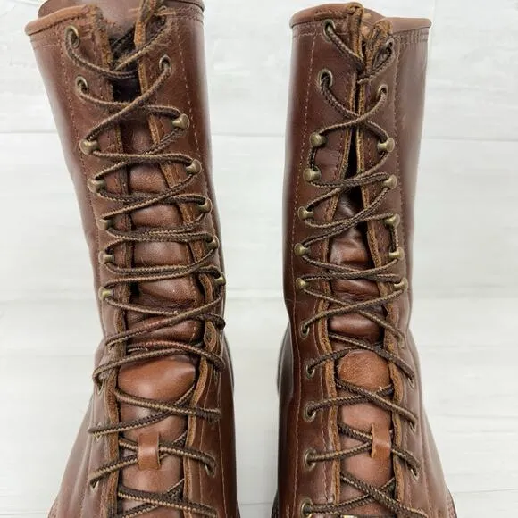 Double H 9625 Men Size 9 D Packer Lacer Logger Work Boots Leather Brown Western