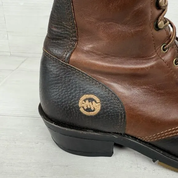 Double H 9625 Men Size 9 D Packer Lacer Logger Work Boots Leather Brown Western