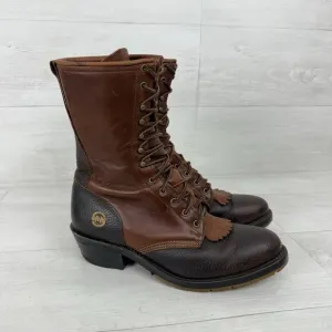 Double H 9625 Men Size 9 D Packer Lacer Logger Work Boots Leather Brown Western