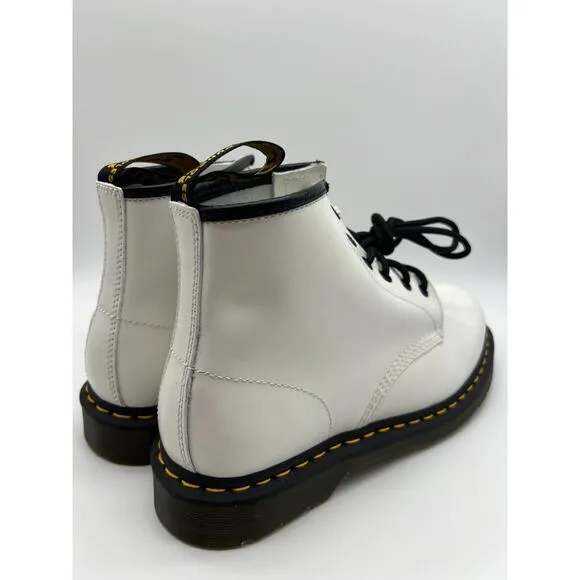 Dr. Martens 101 Yellow Stitch White Smooth Leather Ankle Boots Wom 10/Men 9📦