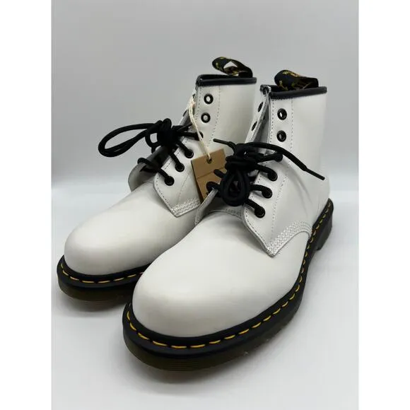 Dr. Martens 101 Yellow Stitch White Smooth Leather Ankle Boots Wom 10/Men 9📦