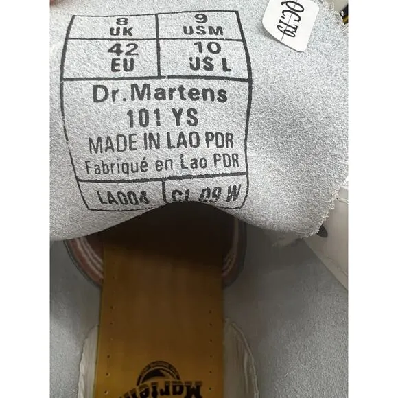 Dr. Martens 101 Yellow Stitch White Smooth Leather Ankle Boots Wom 10/Men 9📦