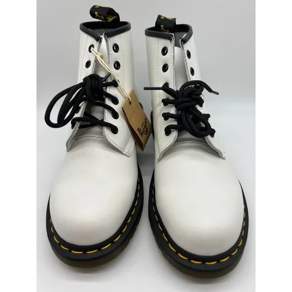 Dr. Martens 101 Yellow Stitch White Smooth Leather Ankle Boots Wom 10/Men 9📦