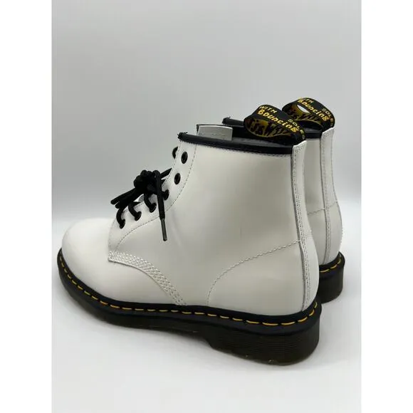 Dr. Martens 101 Yellow Stitch White Smooth Leather Ankle Boots Wom 10/Men 9📦