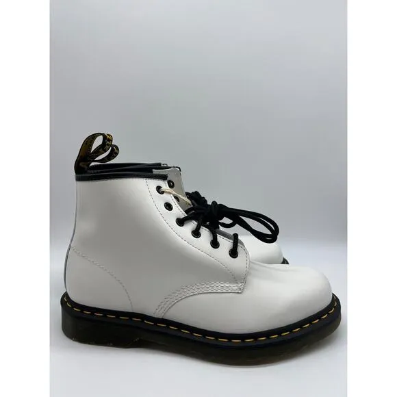 Dr. Martens 101 Yellow Stitch White Smooth Leather Ankle Boots Wom 10/Men 9📦