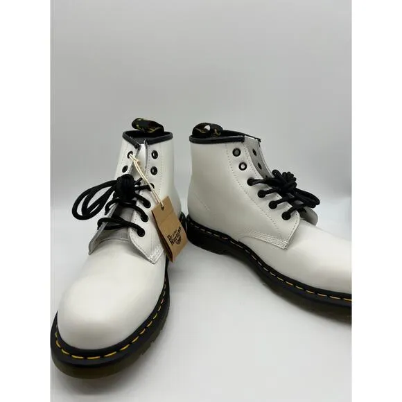 Dr. Martens 101 Yellow Stitch White Smooth Leather Ankle Boots Wom 10/Men 9📦