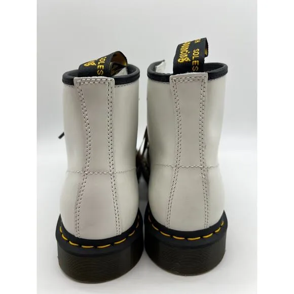 Dr. Martens 101 Yellow Stitch White Smooth Leather Ankle Boots Wom 10/Men 9📦