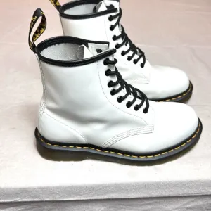 Dr. Martens 1460 White Patent Leather and Black Combat ankle Boots