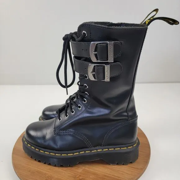 Dr. Martens Caspian Alt Black Leather Mens 7 Womens 8 Combat Tall Zip Up Boots