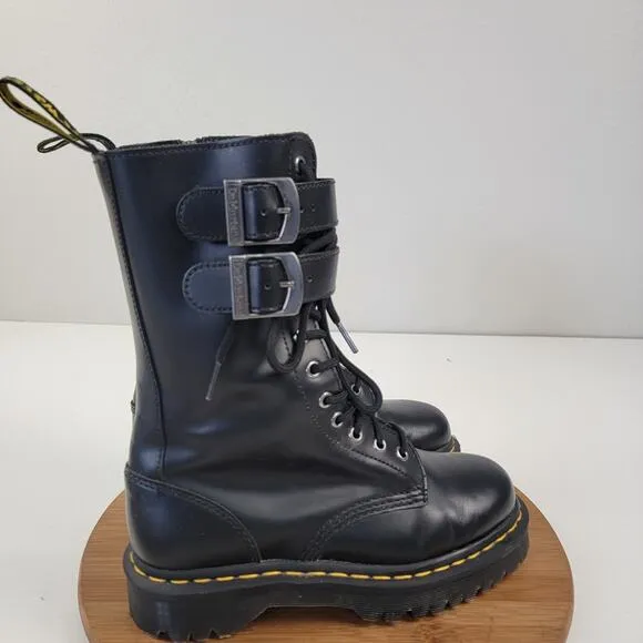 Dr. Martens Caspian Alt Black Leather Mens 7 Womens 8 Combat Tall Zip Up Boots