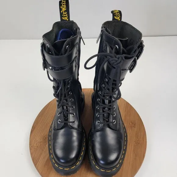 Dr. Martens Caspian Alt Black Leather Mens 7 Womens 8 Combat Tall Zip Up Boots