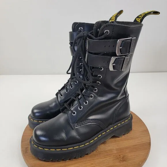 Dr. Martens Caspian Alt Black Leather Mens 7 Womens 8 Combat Tall Zip Up Boots