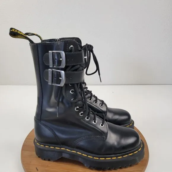 Dr. Martens Caspian Alt Black Leather Mens 7 Womens 8 Combat Tall Zip Up Boots