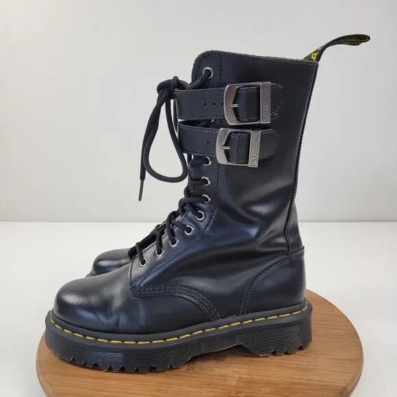 Dr. Martens Caspian Alt Black Leather Mens 7 Womens 8 Combat Tall Zip Up Boots