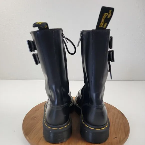Dr. Martens Caspian Alt Black Leather Mens 7 Womens 8 Combat Tall Zip Up Boots