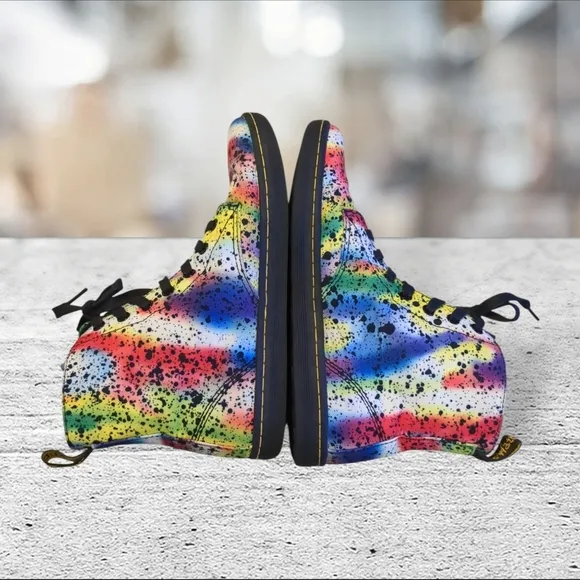 Dr. Martens graffiti paint splatter hackney canvas boots. Size W9