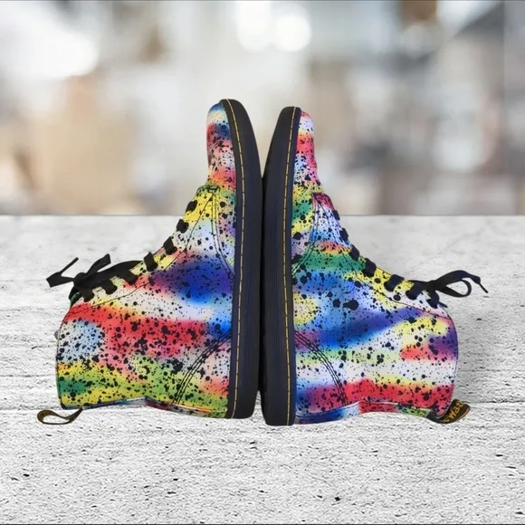 Dr. Martens graffiti paint splatter hackney canvas boots. Size W9