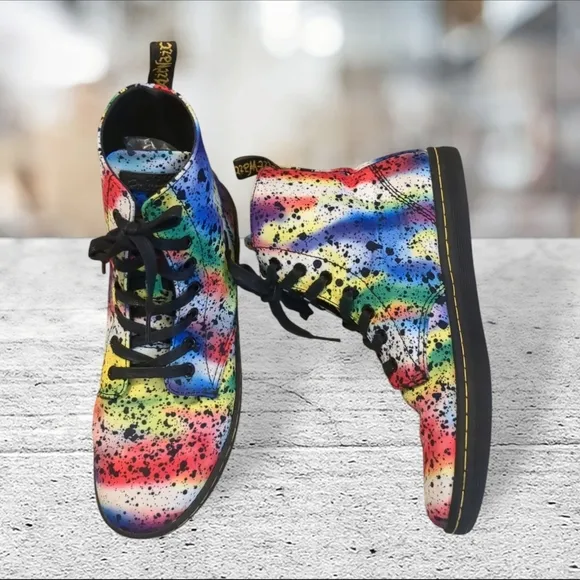 Dr. Martens graffiti paint splatter hackney canvas boots. Size W9
