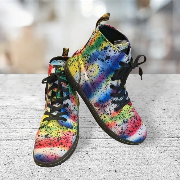 Dr. Martens graffiti paint splatter hackney canvas boots. Size W9