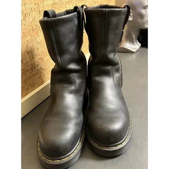 Dr Martens Industrial Black Steel Toe Safety Boots Pull On Men Size 7 (10295)