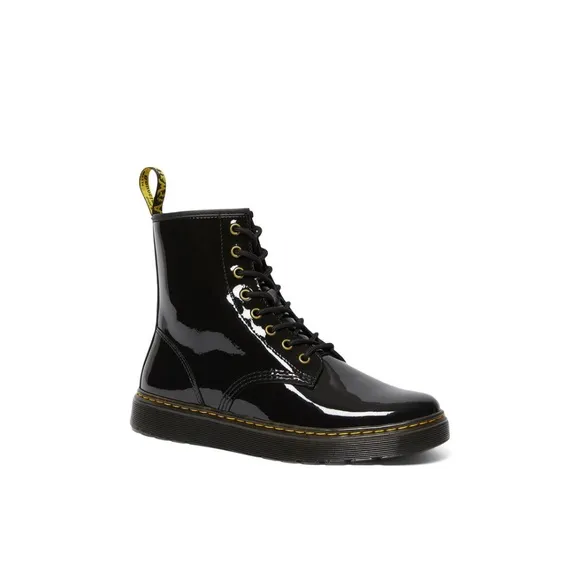 Dr. Martens Unisex Patent Leather Zavala Combat Boots in Black
