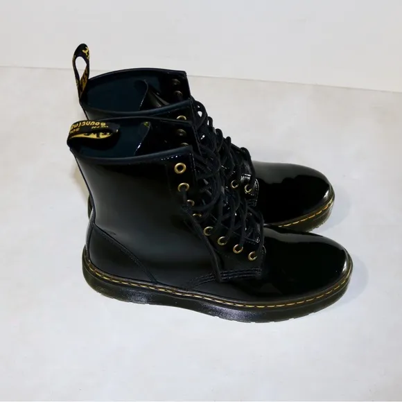 Dr. Martens Unisex Patent Leather Zavala Combat Boots in Black