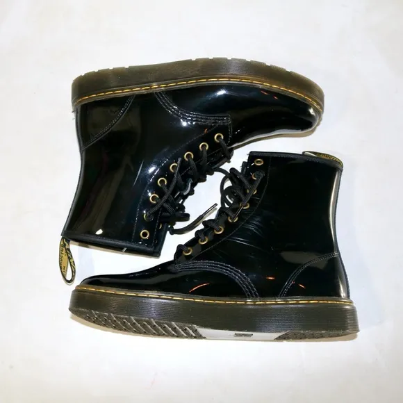 Dr. Martens Unisex Patent Leather Zavala Combat Boots in Black