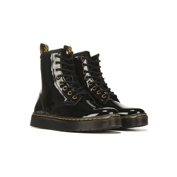 Dr. Martens Unisex Patent Leather Zavala Combat Boots in Black
