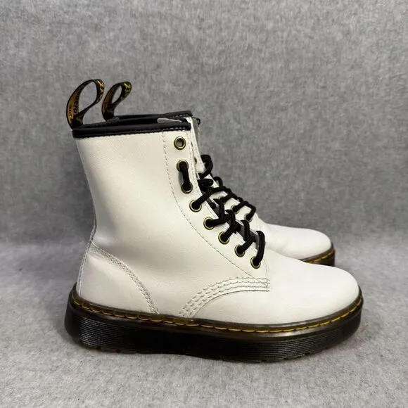 Dr Martens Boots Womens Size 5 Zavala White Leather Lace Up Combat Docs Shoes