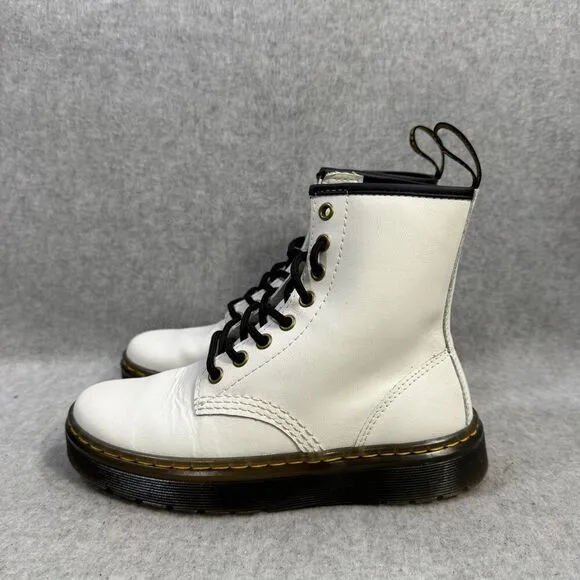Dr Martens Boots Womens Size 5 Zavala White Leather Lace Up Combat Docs Shoes