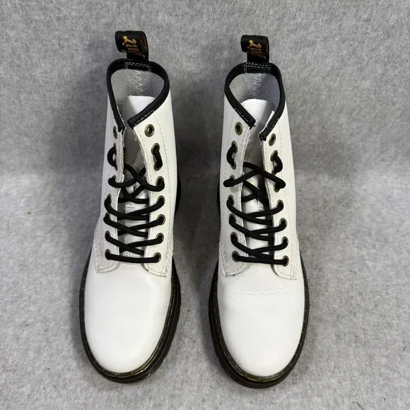 Dr Martens Boots Womens Size 5 Zavala White Leather Lace Up Combat Docs Shoes