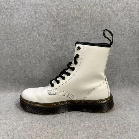 Dr Martens Boots Womens Size 5 Zavala White Leather Lace Up Combat Docs Shoes