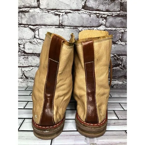 Dry-ShoD Italian Handmade Tan Leather Red Lace Up Combat Boots Men Sz 7M US/40EU