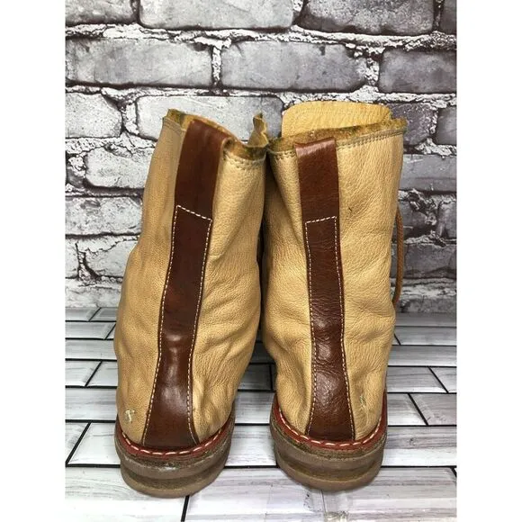 Dry-ShoD Italian Handmade Tan Leather Red Lace Up Combat Boots Men Sz 7M US/40EU