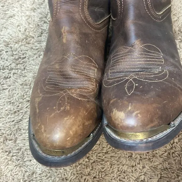 Durango Men Brown Western Cowboy Leather Slouch Almond Toe Boots Size 10 D
