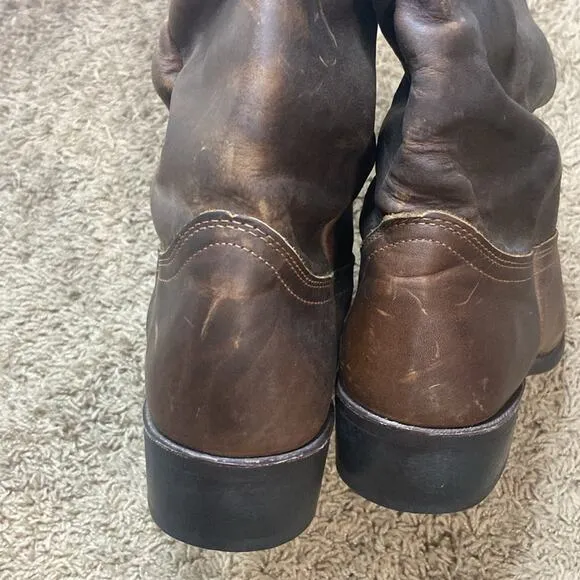 Durango Men Brown Western Cowboy Leather Slouch Almond Toe Boots Size 10 D