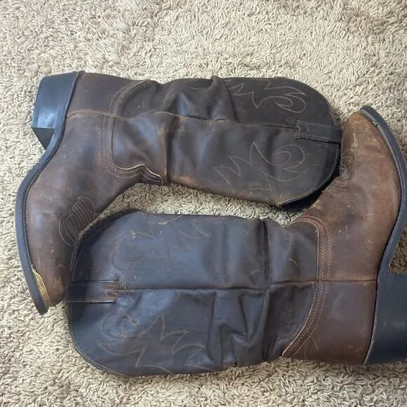 Durango Men Brown Western Cowboy Leather Slouch Almond Toe Boots Size 10 D