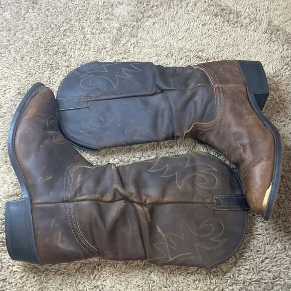 Durango Men Brown Western Cowboy Leather Slouch Almond Toe Boots Size 10 D
