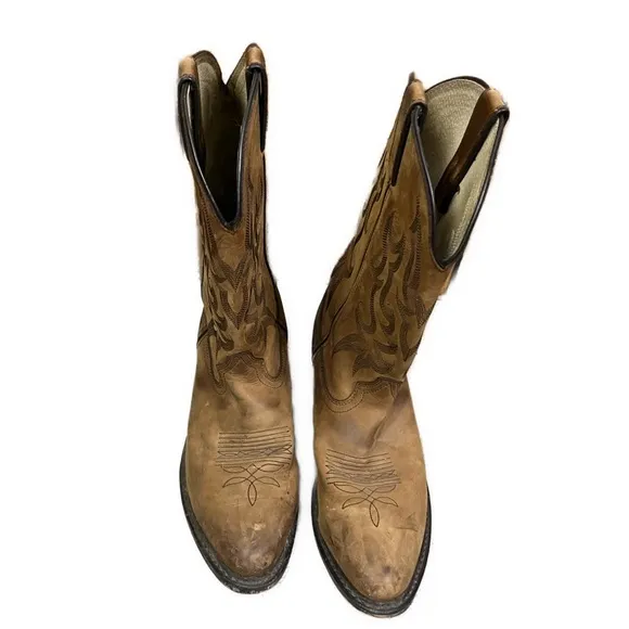 Durango Men’s Western Brown Leather Pull‎ On round Toe Boots- Size 10.5