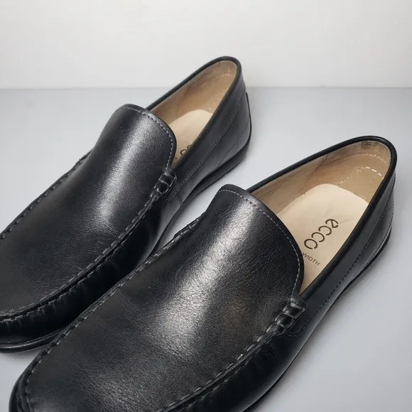 Ecco Men's Classic Moc Black Leather Slip On Loafer Driving Shoes Size 12EW