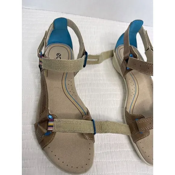 ECCO Tan Hook &amp; Loop Closure Comfort Walking Hiking Sandals SZ 40 NEW