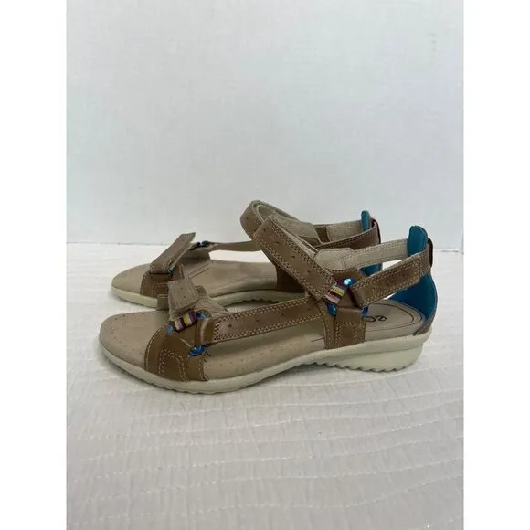 ECCO Tan Hook &amp; Loop Closure Comfort Walking Hiking Sandals SZ 40 NEW