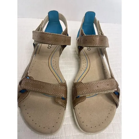ECCO Tan Hook &amp; Loop Closure Comfort Walking Hiking Sandals SZ 40 NEW