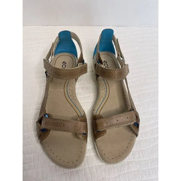ECCO Tan Hook &amp; Loop Closure Comfort Walking Hiking Sandals SZ 40 NEW